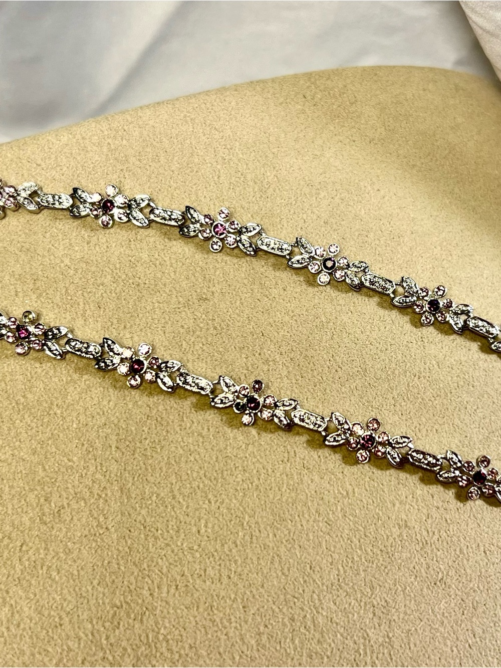 Charter Club Flower Fashion Pink Rhinestone Necklace set in rhodium plated chain